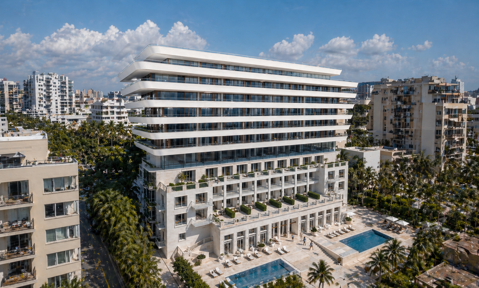 Adriatik Residences west facade — luxury beachfront tower in Durrës, Albania
